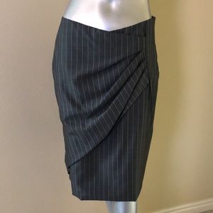 MAX MARA | Pinstripe Faux Wrap Wool Blend Office Skirt
